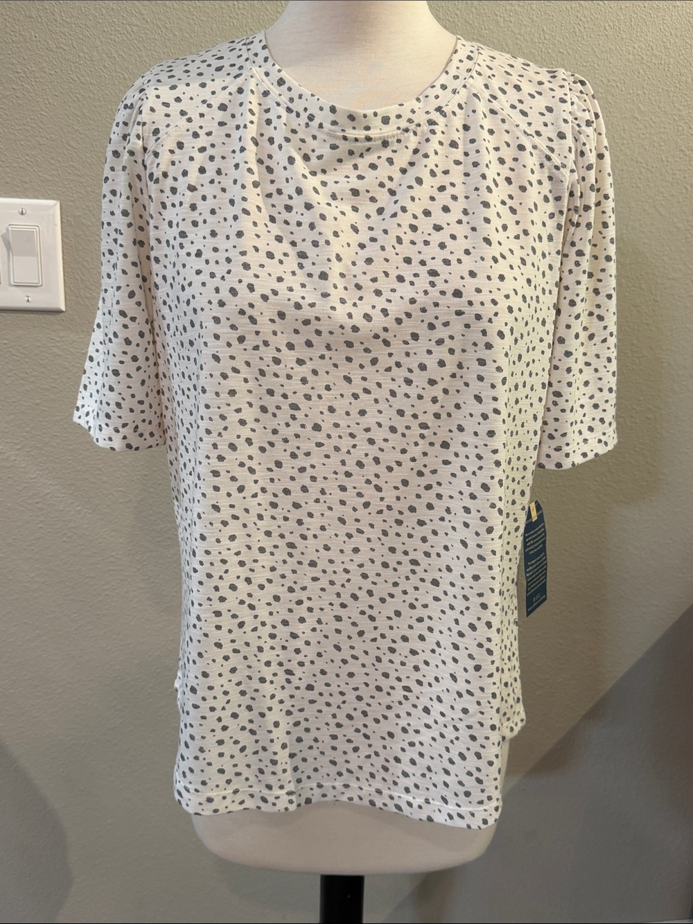 Democracy White Tee with Gray Dot Print